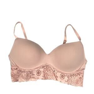 Blake & Co Bra‎ Padded Longline Bralette Pink Floral Lace Hook & Eye Women's 34B